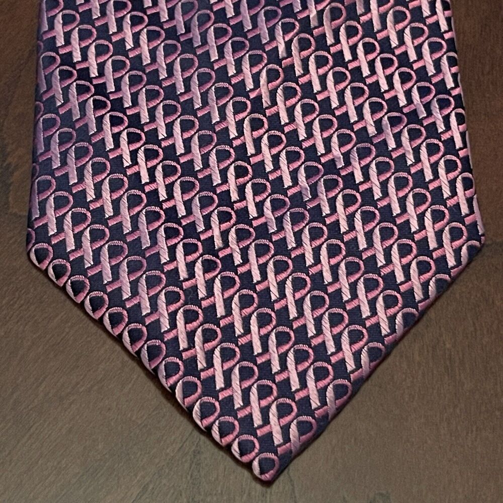 Real Men Wear Pink By Diane Katzman Pink HandMade Silk Breast Cancer Logo Print